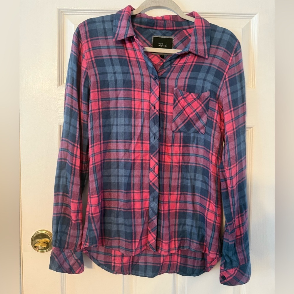 Rails Pink and Navy Plaid Button-Down Shirt